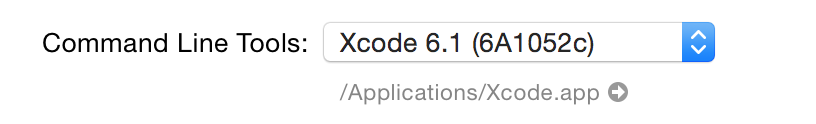 Xcode.app → Preferences → Location | Command Line Tools
